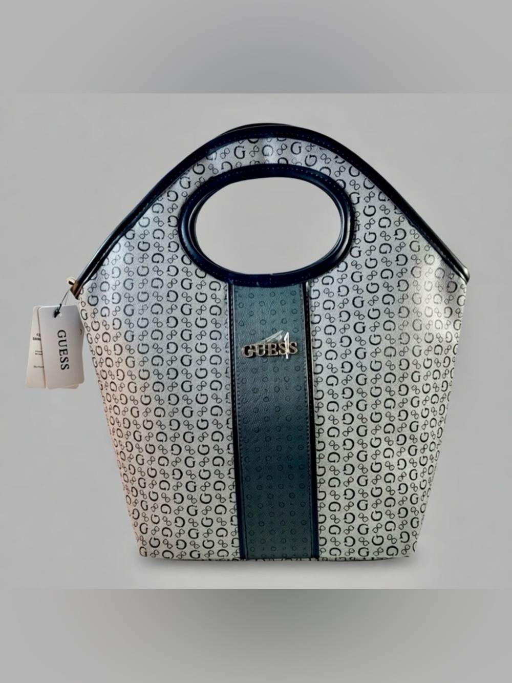 GUESS Cut Out Insulated Lunch Tote Charcoal Gray & Black 15x14x5 RCS9478081